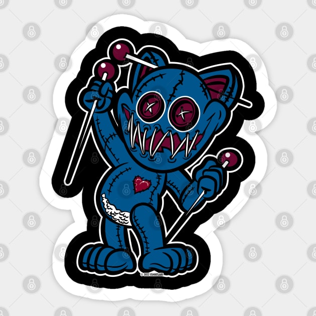 VooDoo Kitty Cat Doll Dark Blue and Burgundy Sticker by eShirtLabs
